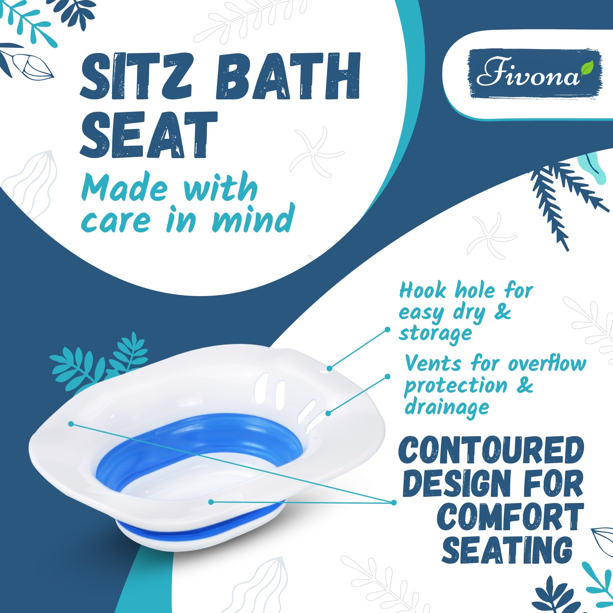 Fivona Sitz Bath Soak Seat | Portable Bidet | Yoni Steam Tub (White-Blue)
